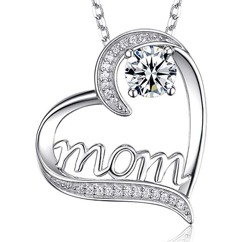 Wholesale Mother's Day Love Shaped Mom Diamond Set Copper Necklace